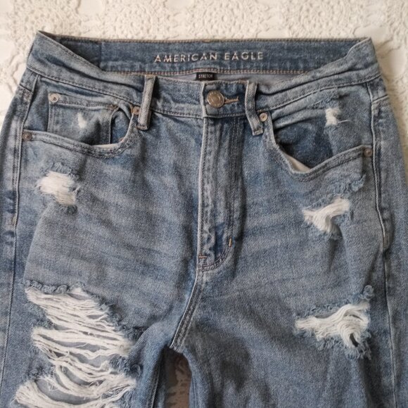 American Eagle 90s Boyfriend Jeans Highest Rise Distressed Medium Wash 8 Women - Picture 4 of 8